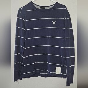 American Eagle Outfitters Dark Blue and White Striped Long Sleeve Tee